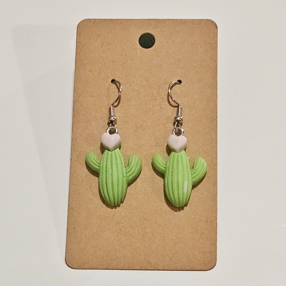 Charming Green Cactus Earrings with Heart Details